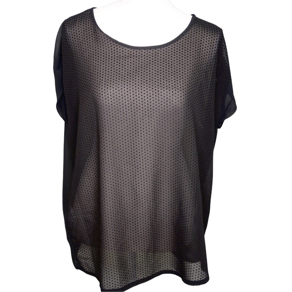 NWT MNG By Mango Black Sheer Dotted Top Size XL